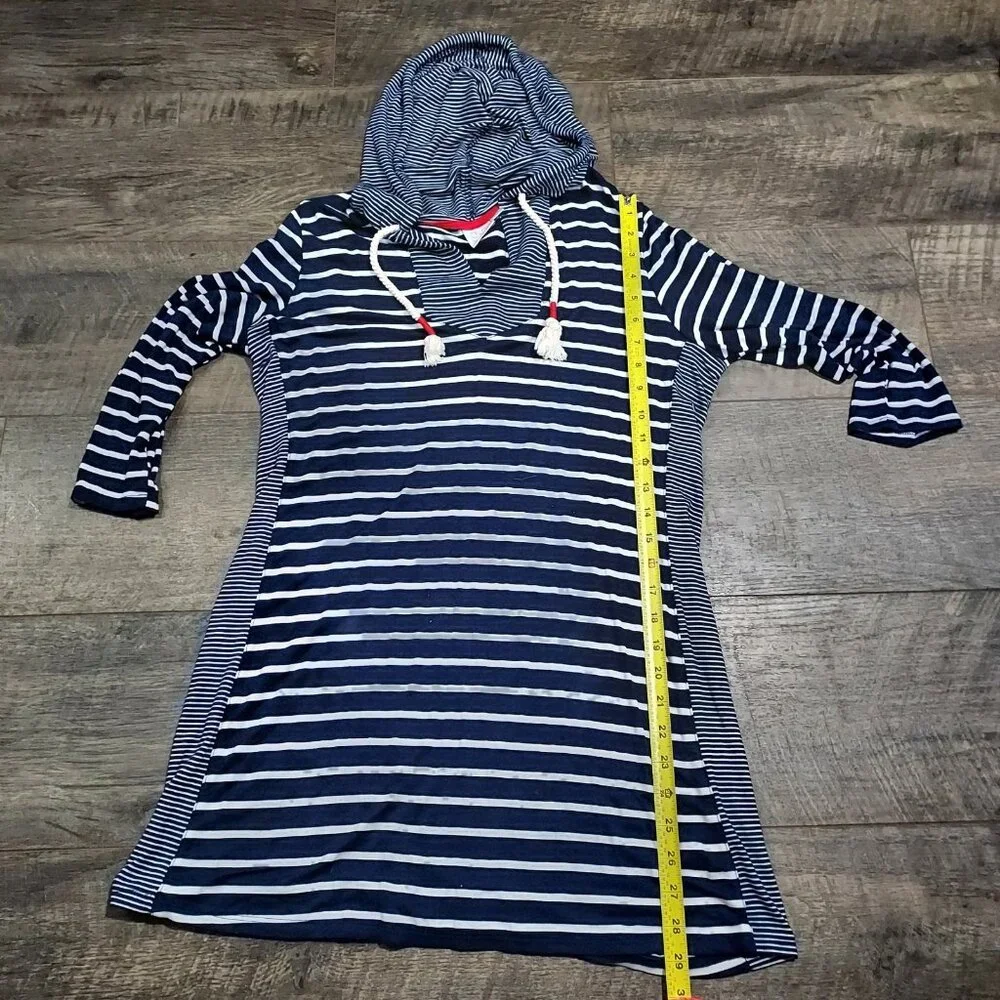Beach Break Nautical Size S Navy and white Cabana Swim cover-up Hooded - Picture 5 of 10